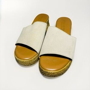 Women's Cream Suede & Leather Sandal Wedge Size 7.5